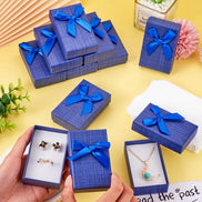 Jewelry Gift Box Set Rectangle Cardboard Paper Jewelry Boxes with Bowknot Empty Packaging Cases with Lid for Necklaces Rings Earrings Pendants Displaying