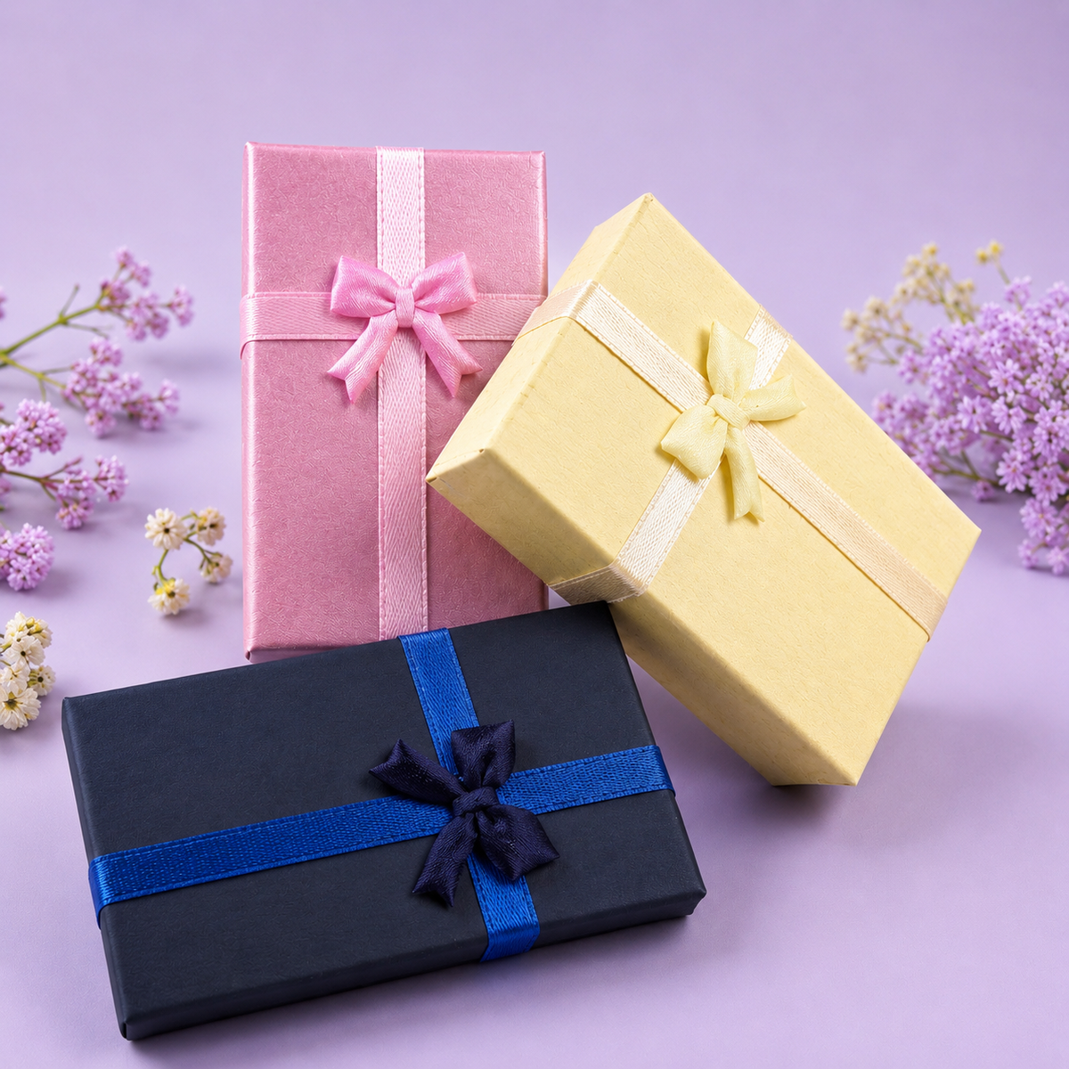 Jewelry Gifts Boxes, Cardboard Ring Boxes With Padding Gifts Paper Boxes Jewelry Storage Cube Satin Ribbons Bowknot (9 Colors, 3.15