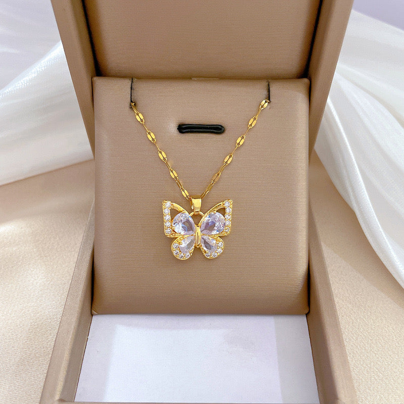 18k Gold Plated Stainless Steel 304 Butterfly Lip Chain Earrings Necklace