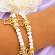Aurelia Luxe Golden Clover Charm Beaded Bracelet Duo – Set of 2 ✨