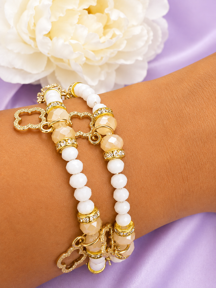 Aurelia Luxe Golden Clover Charm Beaded Bracelet Duo – Set of 2 ✨