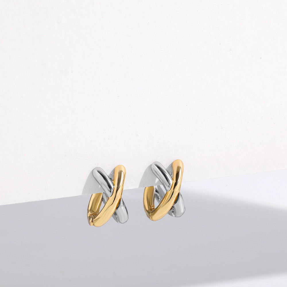 Gold Plated Ear Studs Classic Style Color Block Plating Copper Gold