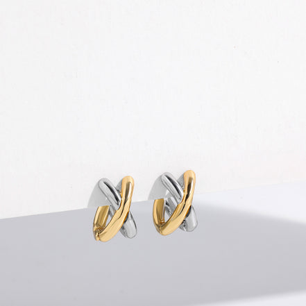 Gold Plated Ear Studs Classic Style Color Block Plating Copper Gold