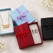 Jewelry Gifts Boxes, Cardboard Ring Boxes With Padding Gifts Paper Boxes Jewelry Storage Cube Satin Ribbons Bowknot (9 Colors, 3.15