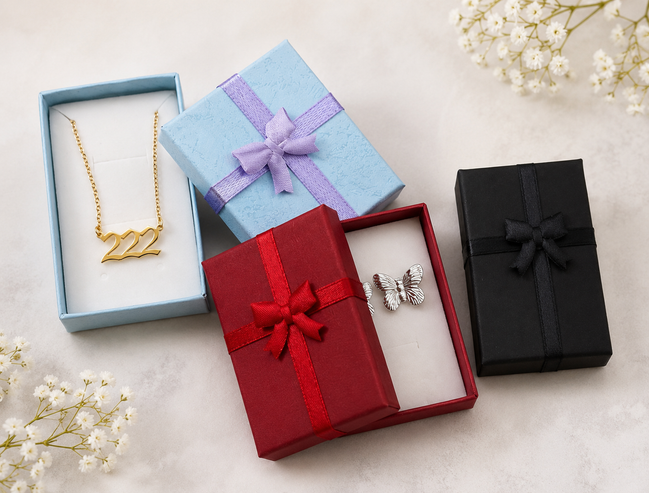 Jewelry Gifts Boxes, Cardboard Ring Boxes With Padding Gifts Paper Boxes Jewelry Storage Cube Satin Ribbons Bowknot (9 Colors, 3.15" x 1.97" x 0.98")
