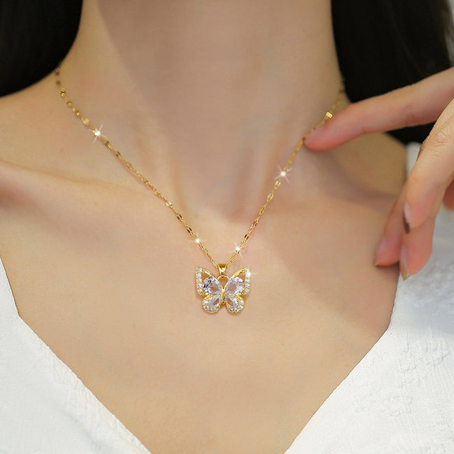 18k Gold Plated Stainless Steel 304 Butterfly Lip Chain Earrings Necklace