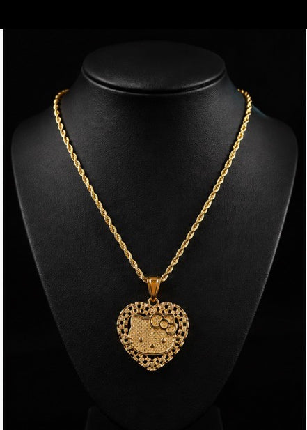 Luxe Kitty Heart Gold-Plated Stainless Steel Necklace