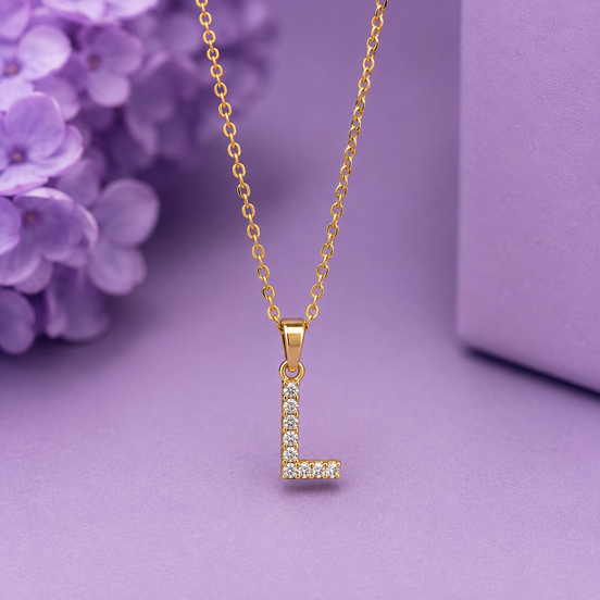 Initial Crystal Pendant Necklace Stainless Steel