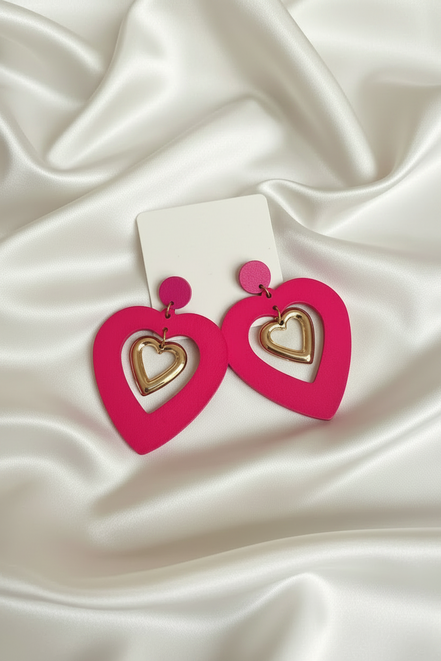 Pink Heart Board Earrings