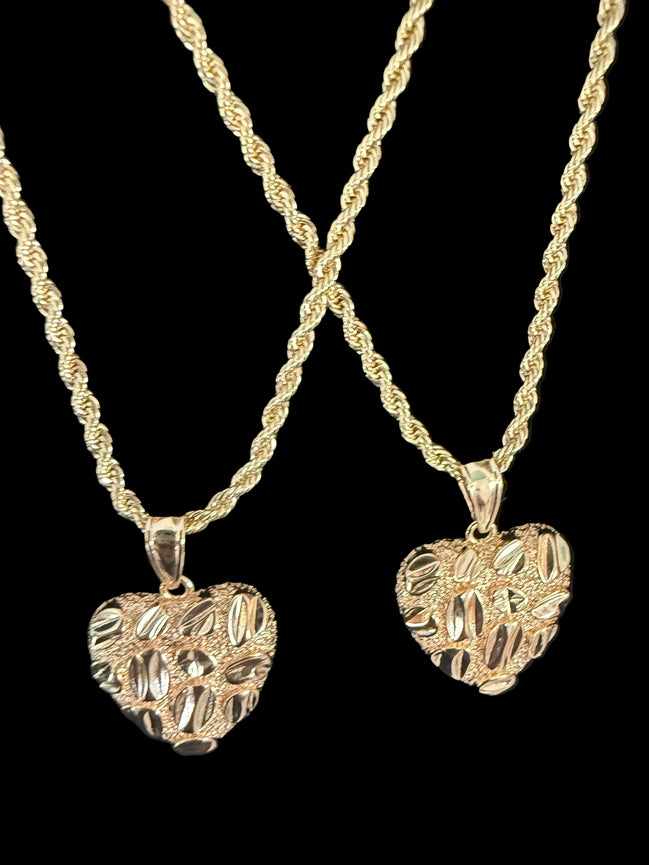 18K Gold-Plated Diamond Cut Heart Nugget Necklace