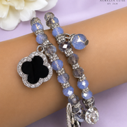 Aurelia Luxe Golden Clover Charm Beaded Bracelet Duo – Set of 2 ✨