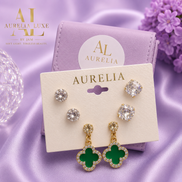 Aurelia Luxe Earrings Set With Clover Design and Gold Accents